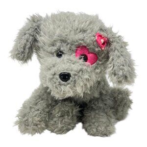 Walmart Shaggy Gray Puppy Dog Plush Pink Bow Heart